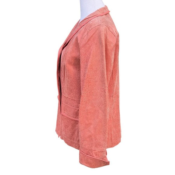 Vintage Leather Blazer Jacket Textured Size S Bradley Bayou Coral Pink - Picture 2 of 9